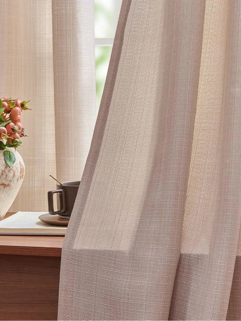 jinchan Taupe Linen Textured Curtains 63 Inch Length x 38 W - 2 Panels ITEM2699